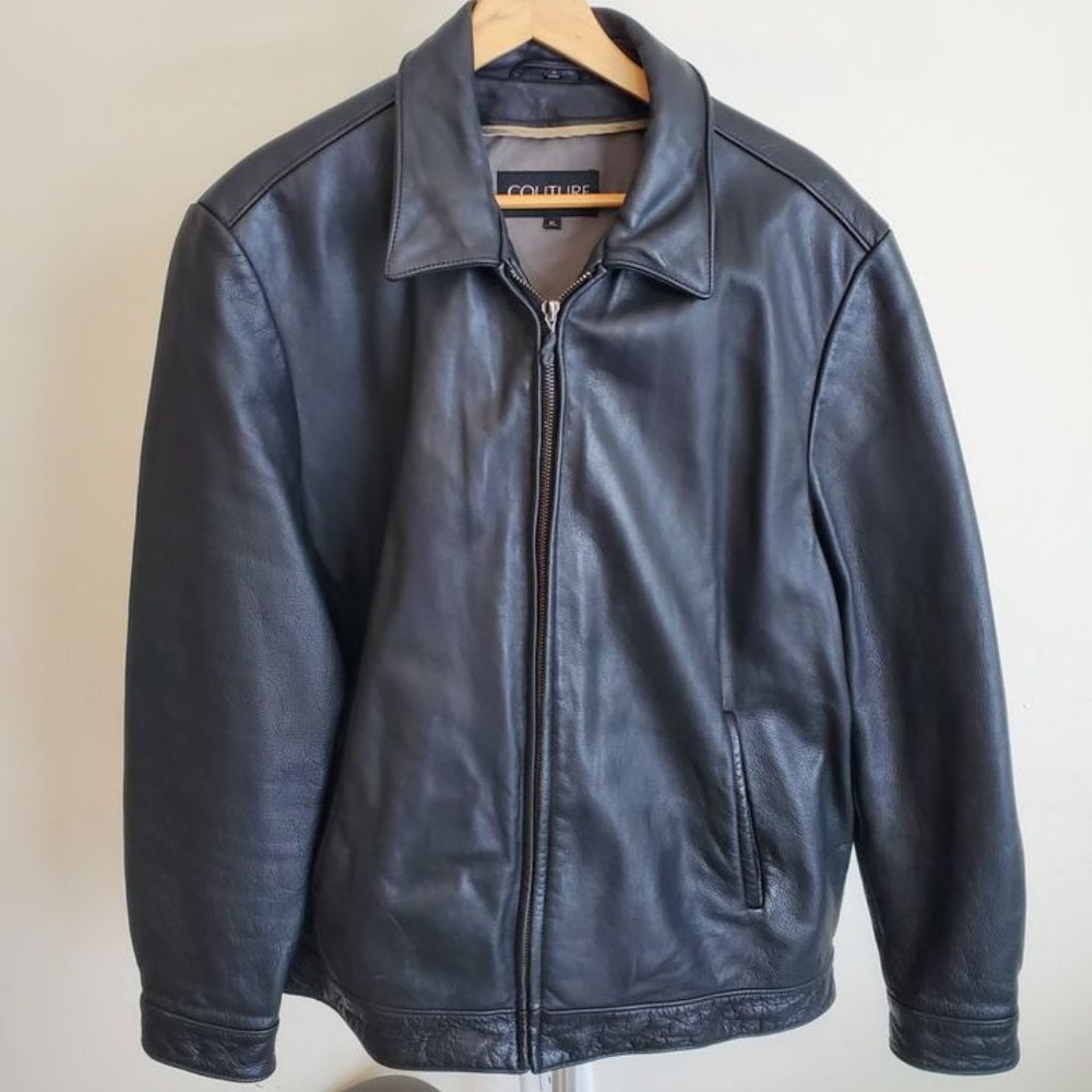 Men's XL Black Leather Jacket- Couture by J. Park